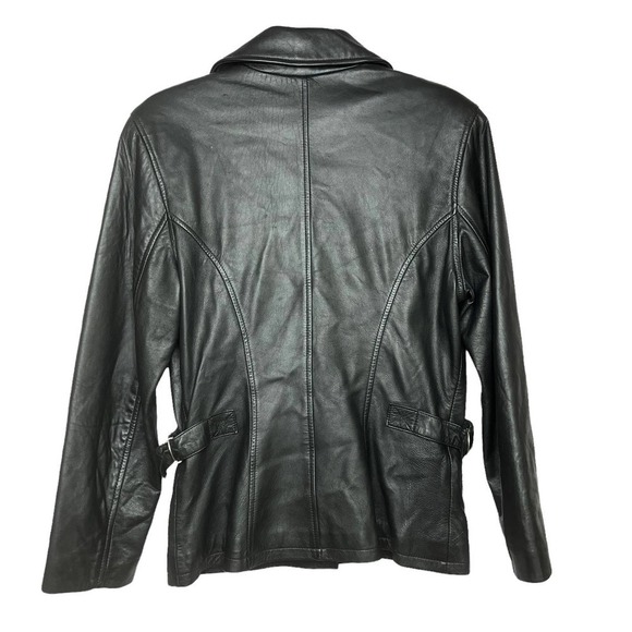 Jones New York Black Structured Leather Coat Jacket - Picture 2 of 9